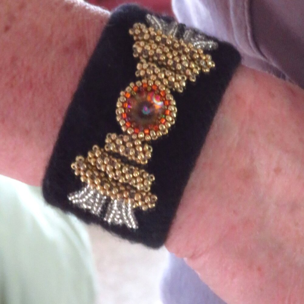 Handmade felted beaded cuff bracelet